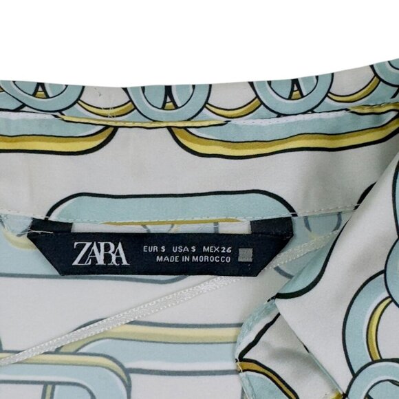 Zara All Over Chain Print Flowy Lightweight V-Neck Button Down Women's Size S - Picture 4 of 5